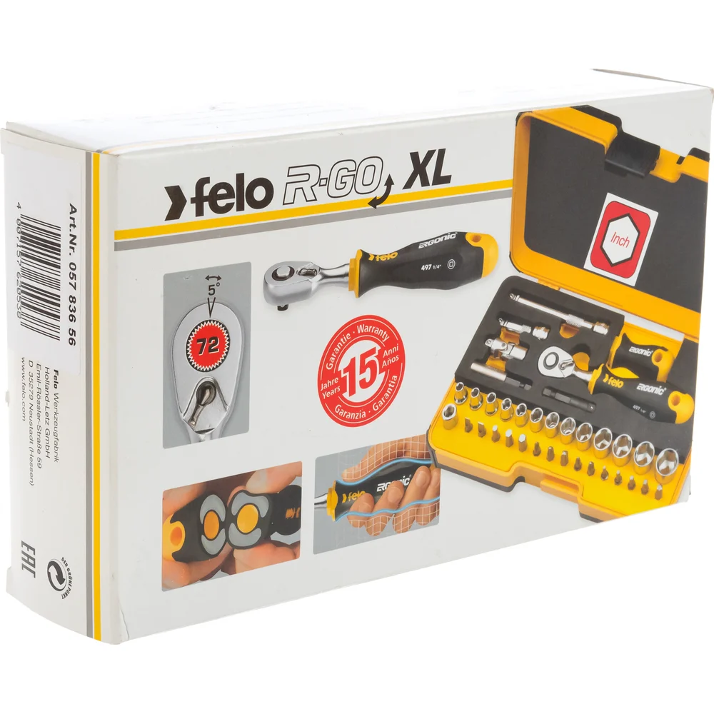 Набор бит Felo ERGONIC SL/ND/PH/Tx/SQ/BH/MS с трещоткой и рукояткой в кейсе, 36 шт 05783656 — детальное фото