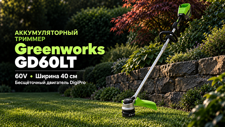 Триммер Greenworks GD60LT 60V 2108307 (40 см) бесщеточный аккумуляторный